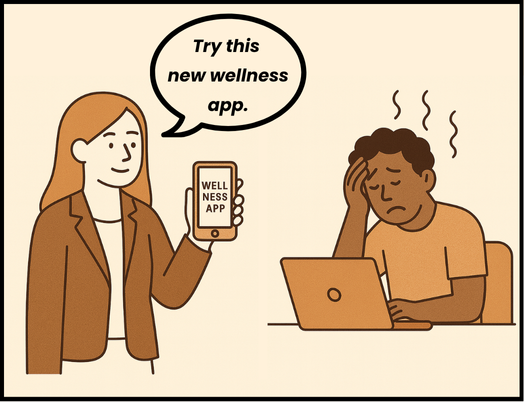 Illustration showing superficial wellness solutions vs. genuine care