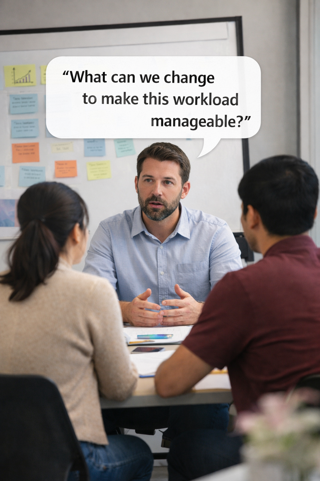 Manager asking 'What can we change to make this workload manageable?'