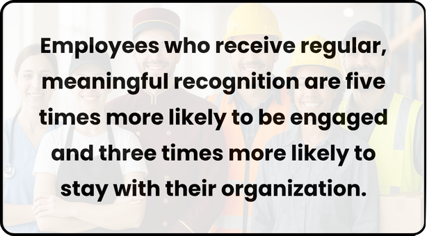 Employees who receive regular, meaningful recognition are five times more likely to be engaged and three times more likely to stay with their organization